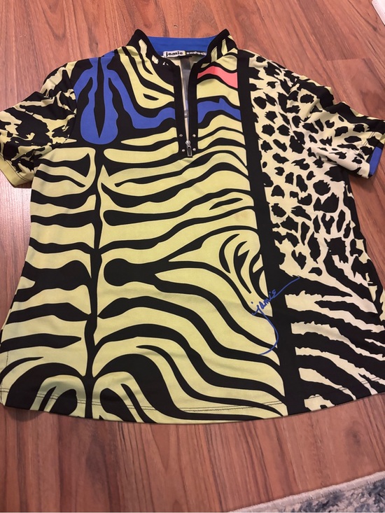 jamie sadock Tops - Jamie Sadock Bold Animal Print Quarter-Zip Golf Top - Yellow/Black/Blue